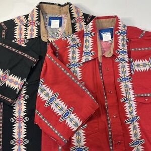 VTG Wrangler Pearl Snap Aztec Navajo Brushpopper Short Sleeve Shirt Size L 80's